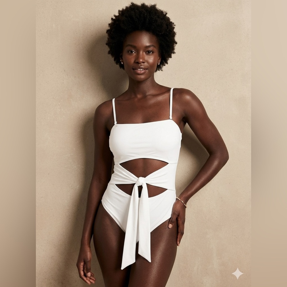 White Tie-Front One-Piece Swimsuit